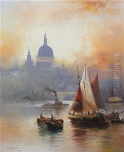 St Pauls From The Thames Oil Painting by Edward Henry Eugene Fletcher