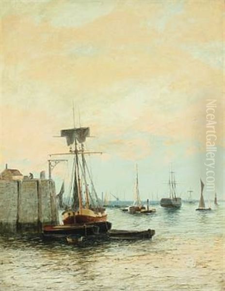 Harbor Scenery With Numerous Vessels Oil Painting by Edward Henry Eugene Fletcher