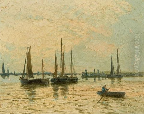 Shipping In The Thames Estuary (+ Another; Pair) Oil Painting by Edward Henry Eugene Fletcher