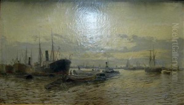 Ships At Dusk Oil Painting by Edward Henry Eugene Fletcher