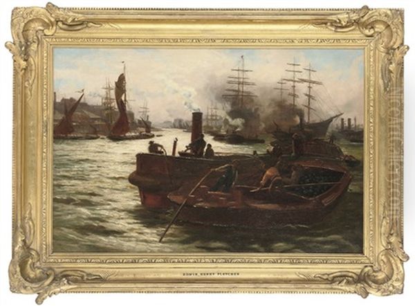 On The Thames Oil Painting by Edward Henry Eugene Fletcher