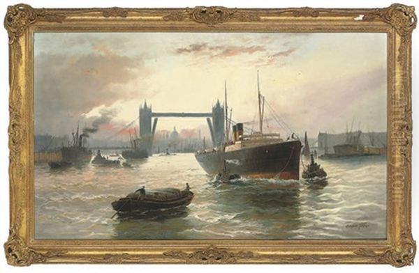 Shipping In The Pool Of London Oil Painting by Edward Henry Eugene Fletcher