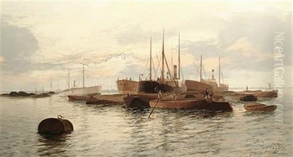 Shipping On The Thames Oil Painting by Edward Henry Eugene Fletcher