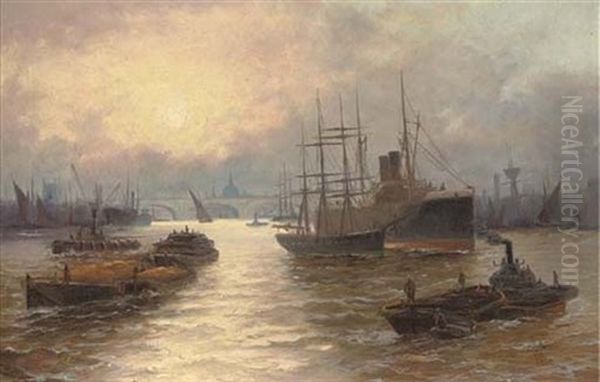 Shipping In The Pool Of London Oil Painting by Edward Henry Eugene Fletcher