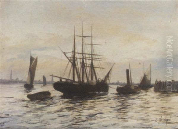 Shipping On The Lower Thames Oil Painting by Edward Henry Eugene Fletcher