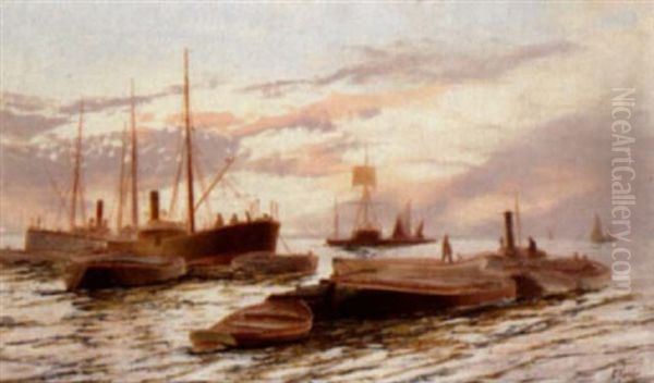 Shipping On The Thames In London Oil Painting by Edward Henry Eugene Fletcher