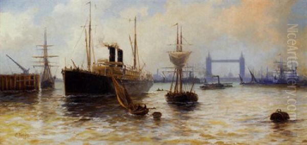 The Thames At Tower Bridge Oil Painting by Edward Henry Eugene Fletcher