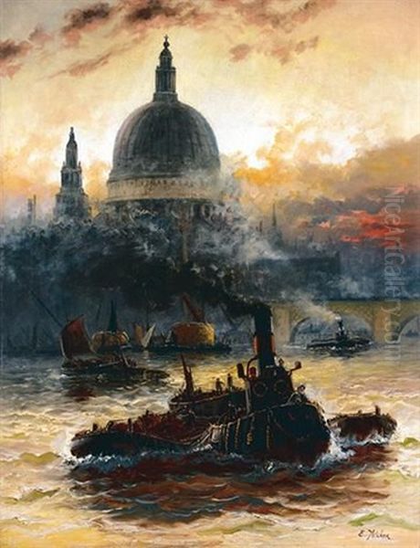 The Thames At Blackfriars Oil Painting by Edward Henry Eugene Fletcher