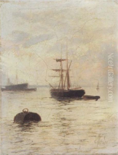 Shipping At Sunrise Oil Painting by Edward Henry Eugene Fletcher