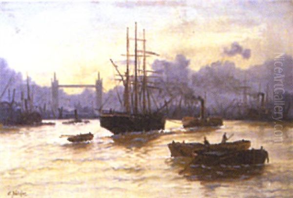 On The Thames Oil Painting by Edward Henry Eugene Fletcher