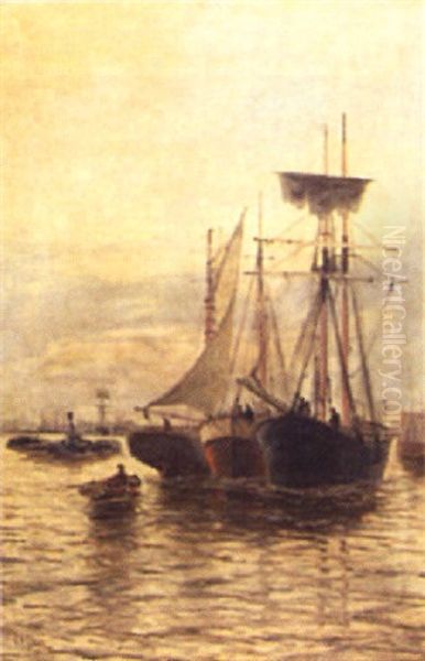 On The Thames Oil Painting by Edward Henry Eugene Fletcher