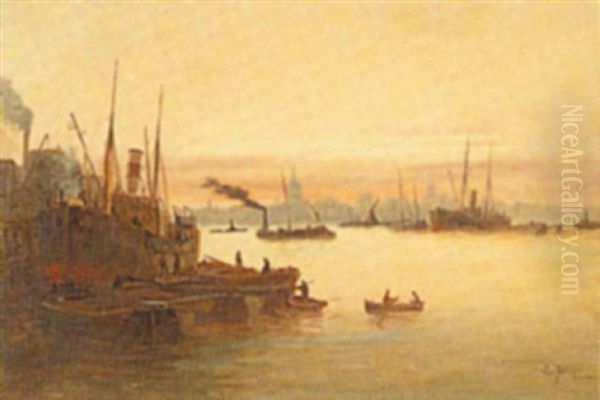 On The Thames At Wapping Oil Painting by Edward Henry Eugene Fletcher