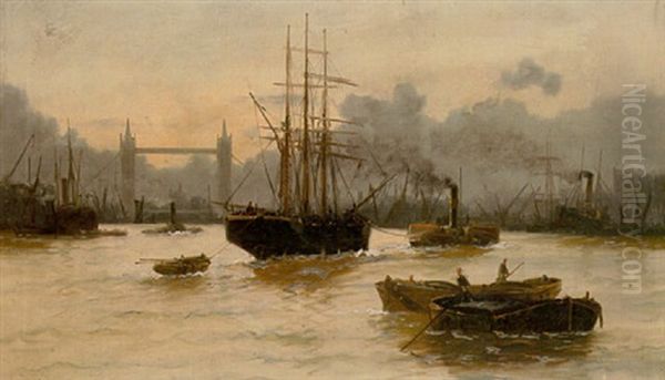 On The Thames Oil Painting by Edward Henry Eugene Fletcher