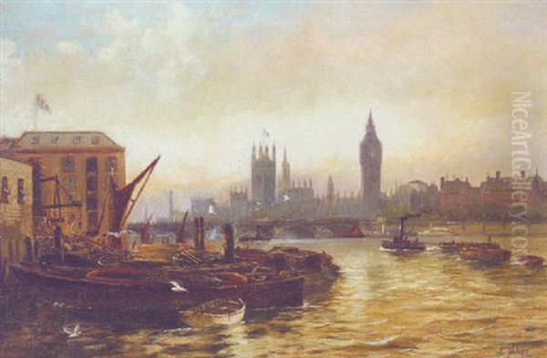 The Houses Of Parliament From The South Bank Oil Painting by Edward Henry Eugene Fletcher