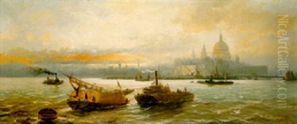 St. Pauls From Bankside Oil Painting by Edward Henry Eugene Fletcher