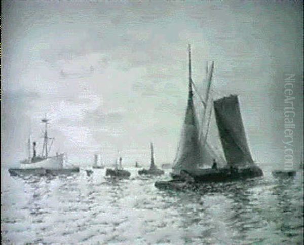 Sailing Vessels And Small Craft In An Estuary Oil Painting by Edward Henry Eugene Fletcher