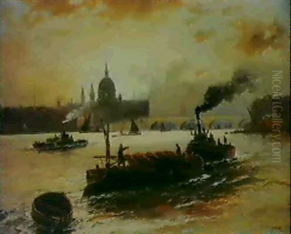 St. Pauls From The River Oil Painting by Edward Henry Eugene Fletcher