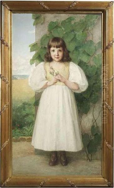 Portrait Ofmargarethe Kroner At The Age Of Six Years Oil Painting by Wilhelm Auberlen