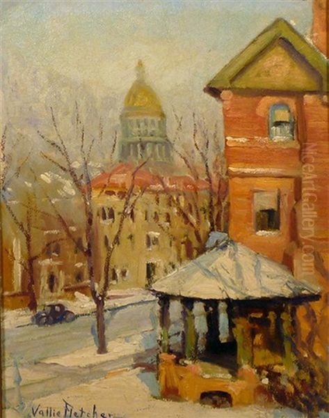 The Porch Gazebo In Winter Oil Painting by Vallie Fletcher