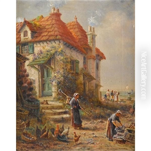 Old Whitby, Fishing Village Along Yorkshire Coast, England Oil Painting by William Blandford Fletcher