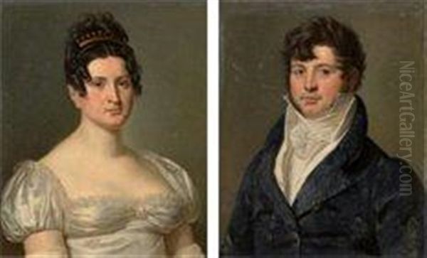 Portrait De Louis Philippe Forquenot De La Fortelle (+ Portrait De Aimee Antoinette Louise Le Carlier D'ardon, Epouse De Louis Philippe Forquenot De La Fortelle; 2 Works) Oil Painting by Antoine-Claude Fleury