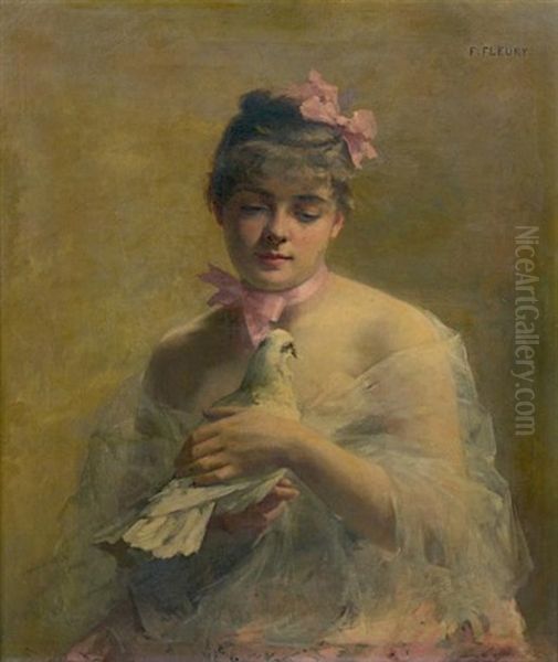 Portrait De Jeune Femme A La Colombe Oil Painting by Fanny Laurent Fleury