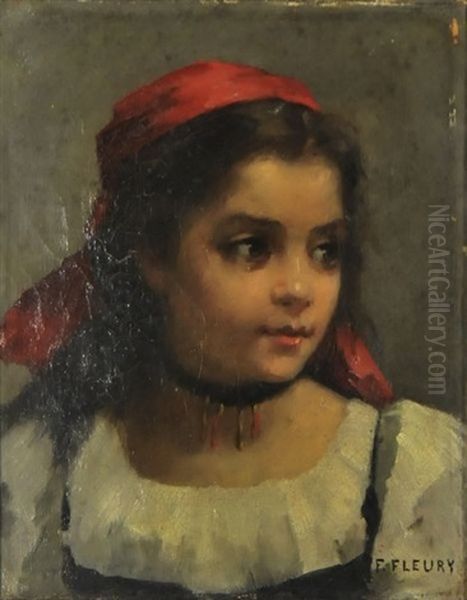 Jeune Femme Au Fichu Rouge Oil Painting by Fanny Laurent Fleury