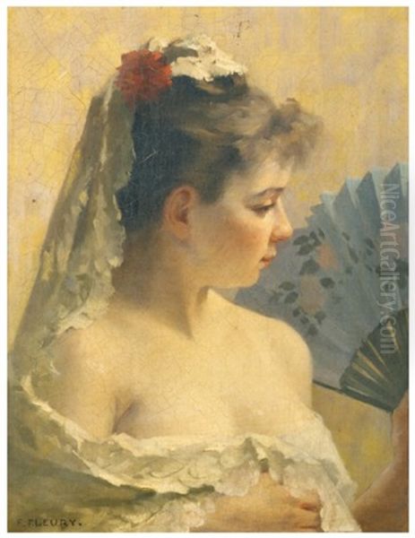 Jeune Femme A La Mantille Et Eventail Oil Painting by Fanny Laurent Fleury