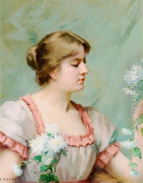 Portrat Einer Jungen Dame Mit Blumen Oil Painting by Fanny Laurent Fleury