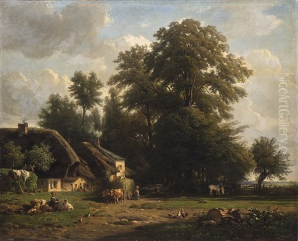 Paysage A La Chaumiere Oil Painting by Francois Antoine Leon Fleury