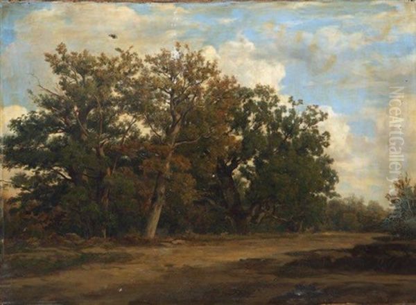 Chemin En Sous-bois Dans La Foret De Fontainebleau Oil Painting by Francois Antoine Leon Fleury