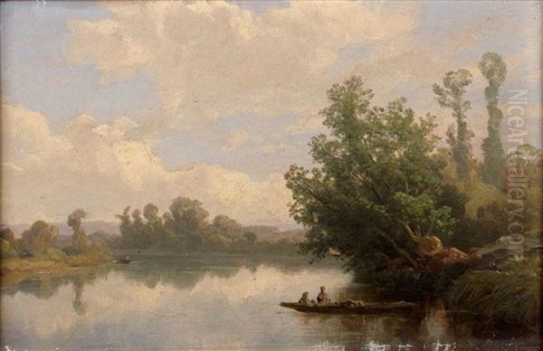 Barque Sur Une Riviere Oil Painting by Francois Antoine Leon Fleury