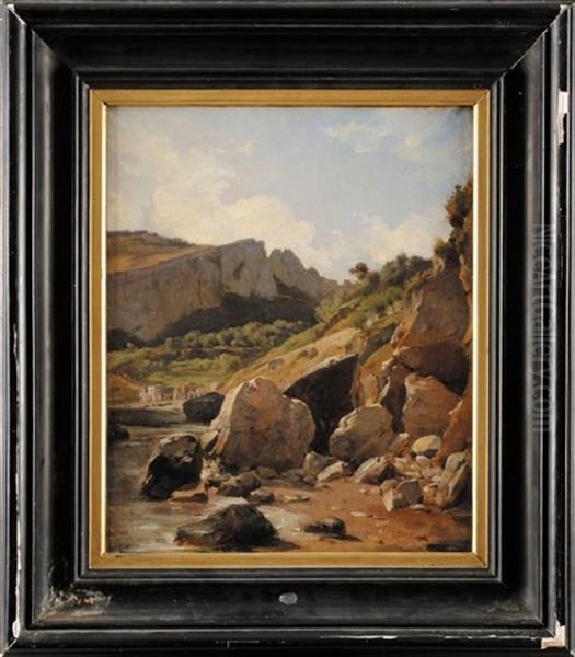 Vue (ischia Pres De Naples?) Oil Painting by Francois Antoine Leon Fleury