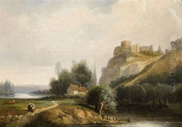 Vue De Chateau Gaillard, Les Andelys Oil Painting by Francois Antoine Leon Fleury