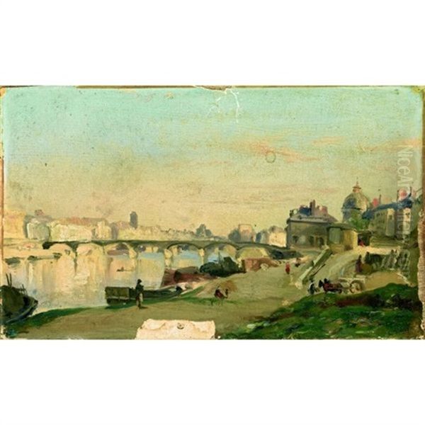 Vue Du Pont Neuf A Paris Oil Painting by Francois Antoine Leon Fleury