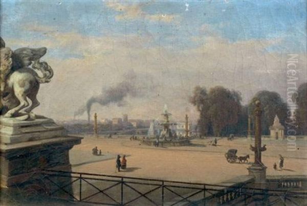 Paris, Vue De La Place De La Concorde Oil Painting by Francois Antoine Leon Fleury