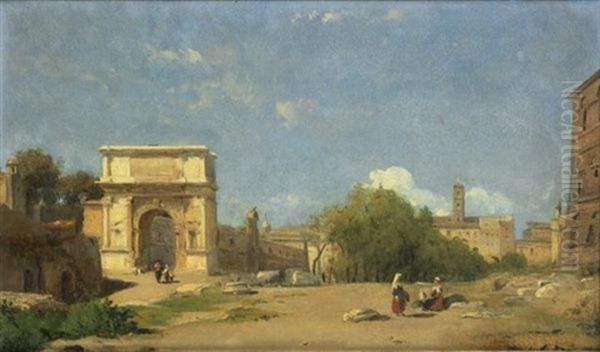 L'arc De Titus A Rome Oil Painting by Francois Antoine Leon Fleury