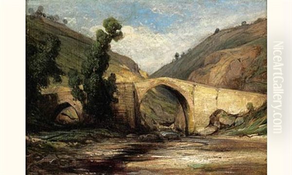 Le Pont D'auzanne Oil Painting by Francois Antoine Leon Fleury