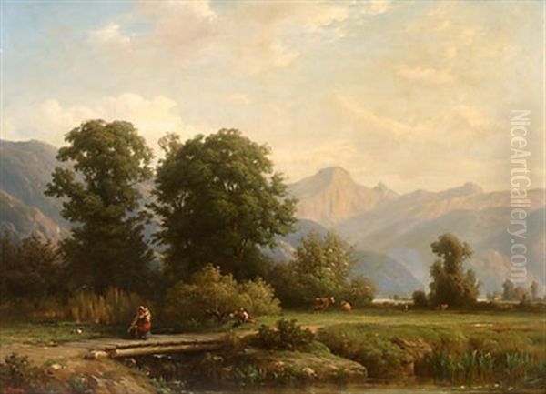 Bergslandskap Oil Painting by Francois Antoine Leon Fleury