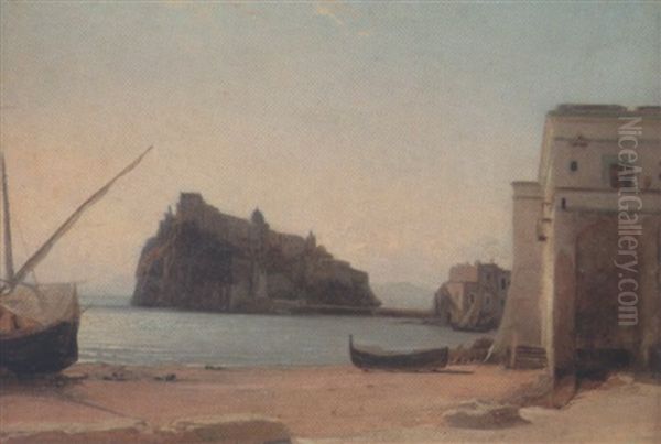 Chateau De L'isle D'ischia Oil Painting by Francois Antoine Leon Fleury