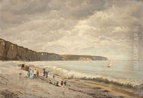 Plage Animee Oil Painting by August Emile Flick