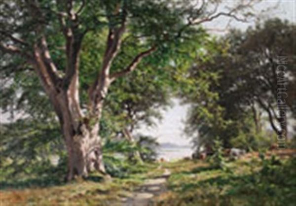 An Airy Summer Landscape Oil Painting by Paul Franz Flickel