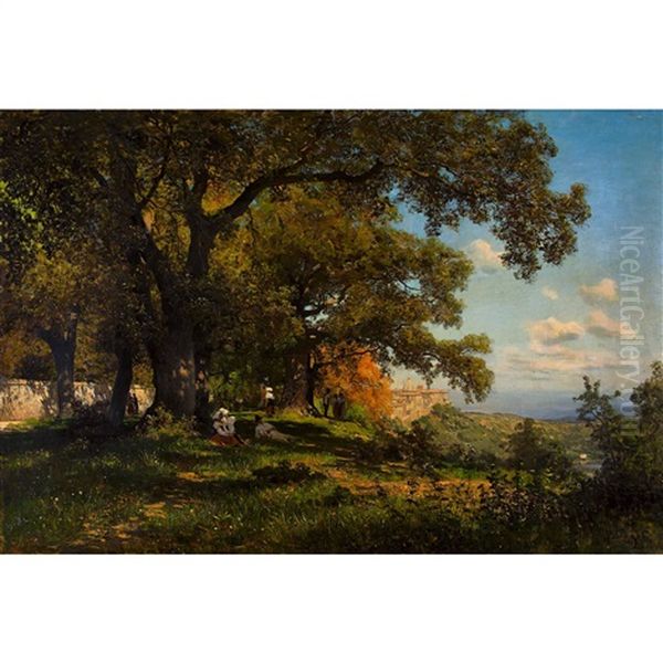 Schattiger Park Mit Blick Auf Castel Gandolfo Bei Rom Oil Painting by Paul Franz Flickel