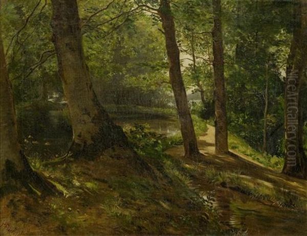 Waldlandschaft Mit See Oil Painting by Paul Franz Flickel