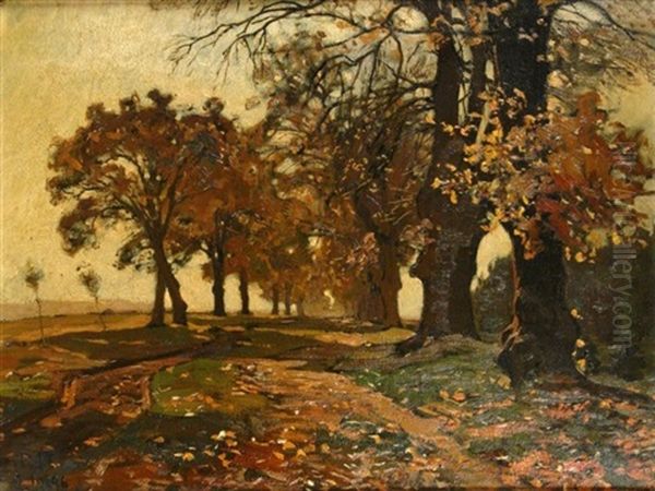 Herbstliche Baumallee Oil Painting by Paul Franz Flickel