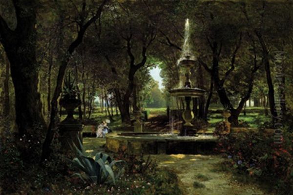 Im Garten Der Villa Borghese Oil Painting by Paul Franz Flickel