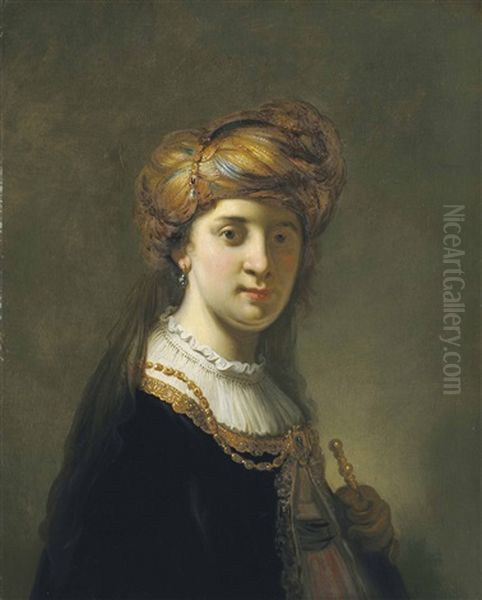 Portrait Of A Lady In A Turban, Half-length Oil Painting by Govaert Flinck