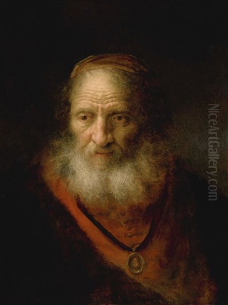 'tronie' Of An Old Man, Possibly A Jewish Scholar Oil Painting by Govaert Flinck