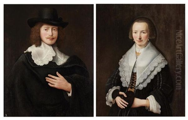 A Lady And Gentleman: A Pair, Circa 1640-1649 Oil Painting by Govaert Flinck