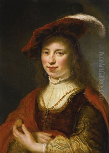 A Tronie Of A Young Woman Oil Painting by Govaert Flinck